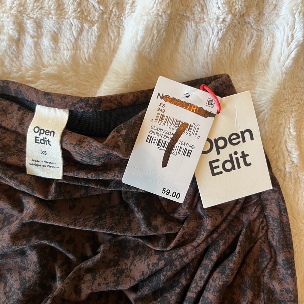 Open Edit NWT Brown Black Ruched Pattern Pencil Stretch Skirt size XS Nordstrom - Picture 4 of 8